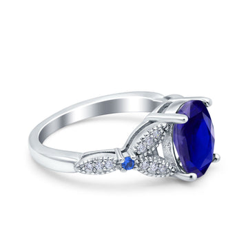 Oval Blue Sapphire Art Deco Wedding Ring Simulated Blue Sapphire CZ 925 Sterling Silver